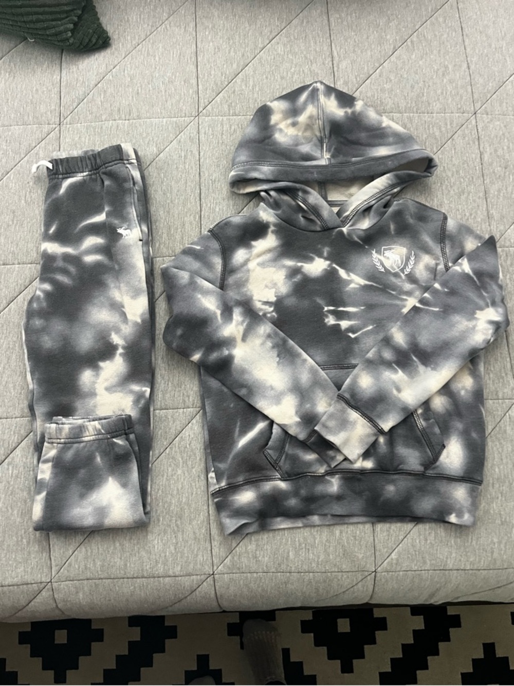 abercrombie kids Gray & White Tie-Dye Hoodie and Joggers Set